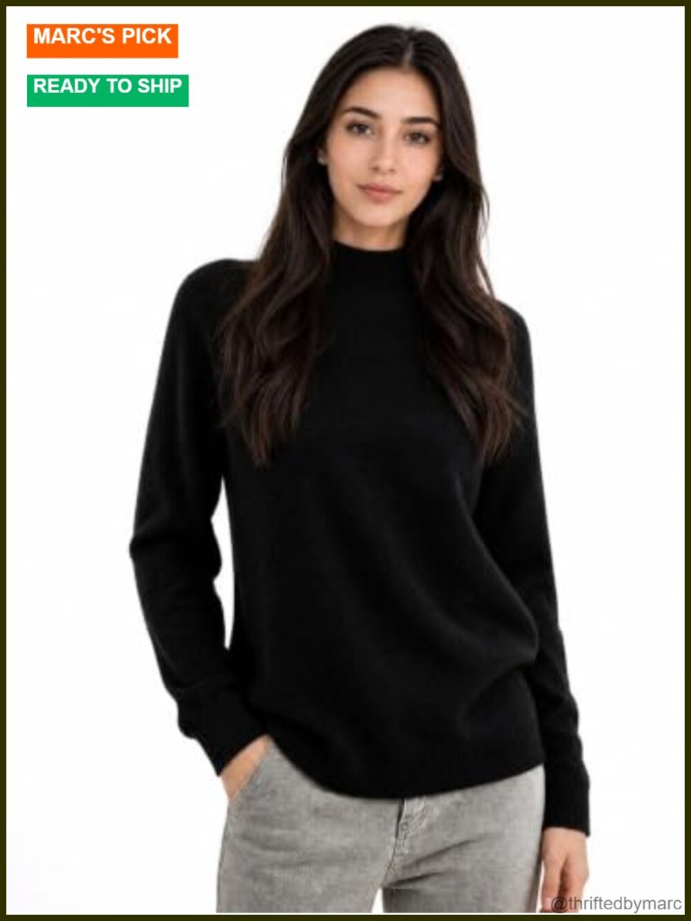 100% Cashmere Mock Neck Pullover Sweater Long Sleeve Seamless Knit